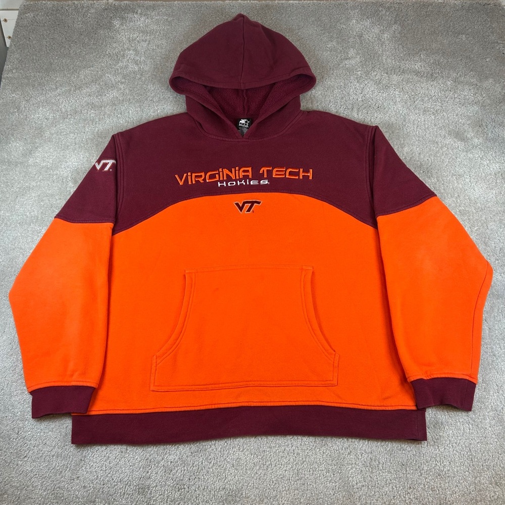 Starter Virginia Tech Hokies Hoodie Mens XL Maroon Orange Colorblock Embroidered